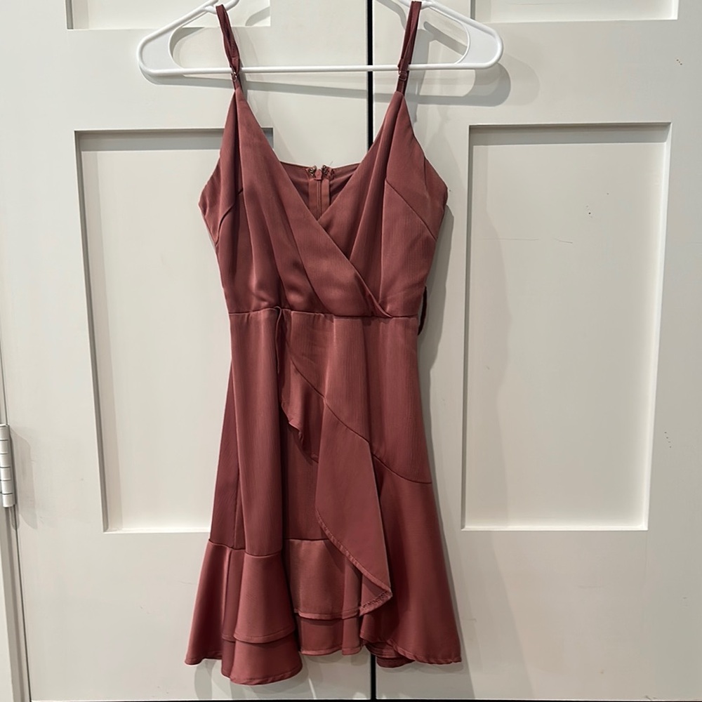 Pink Asymmetrical Ruffled Wrap like Mini Dress